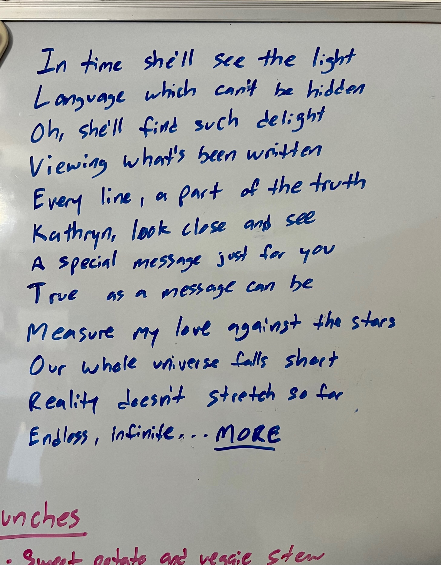 Image of the poem "Whiteboard Acrostic" written on a kitchen whiteboard.