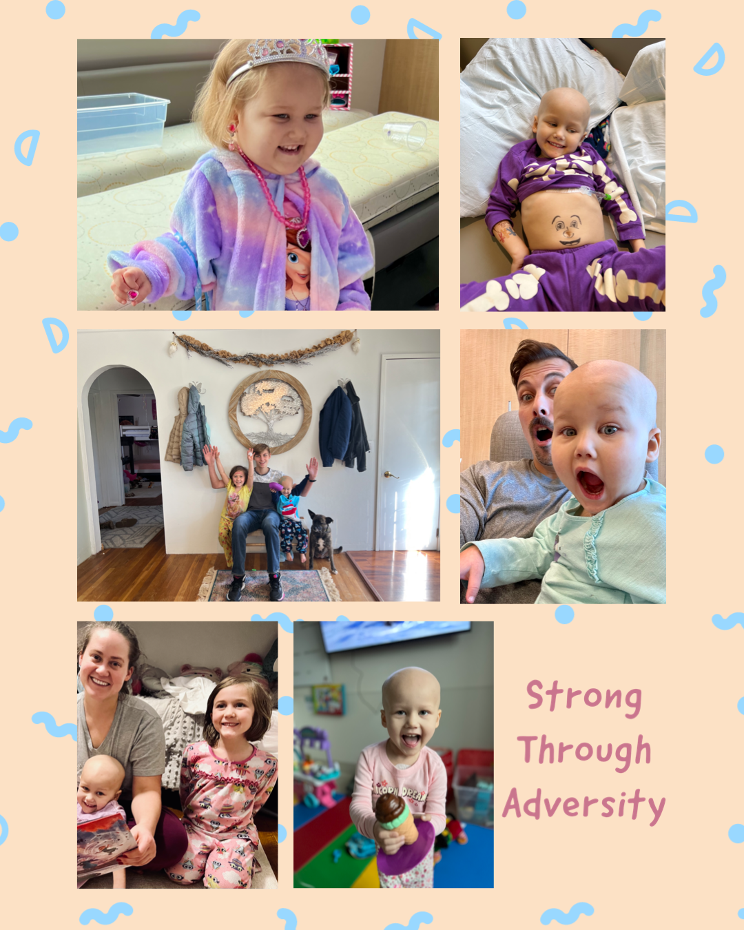 Photo collage of the Armstrong family throughout our daughter's cancer journey